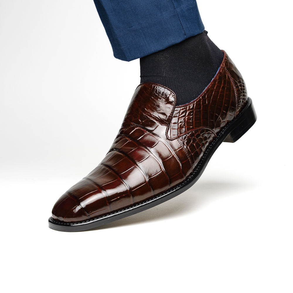 Belvedere Genova Genuine Alligator Shoes Chocolate Brown (R53