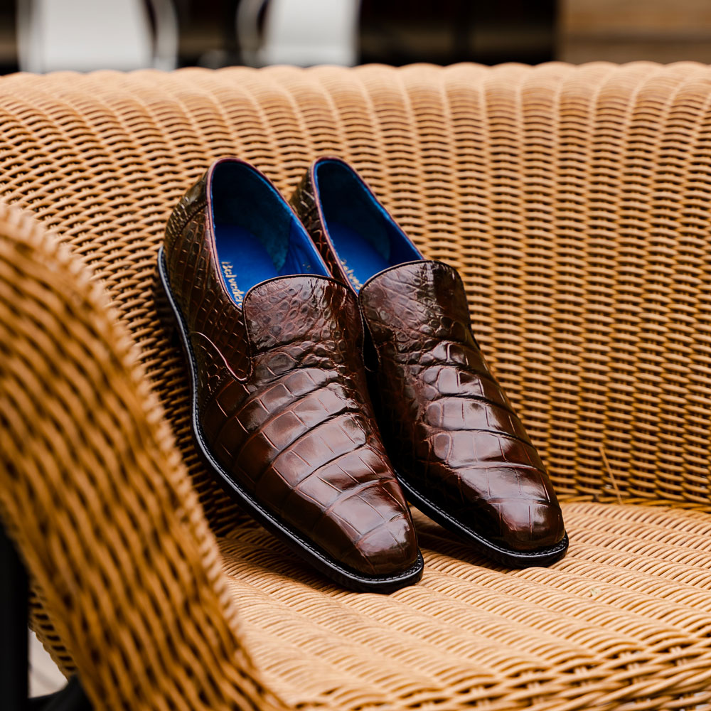 Belvedere Genova Genuine Alligator Shoes Chocolate Brown (R53