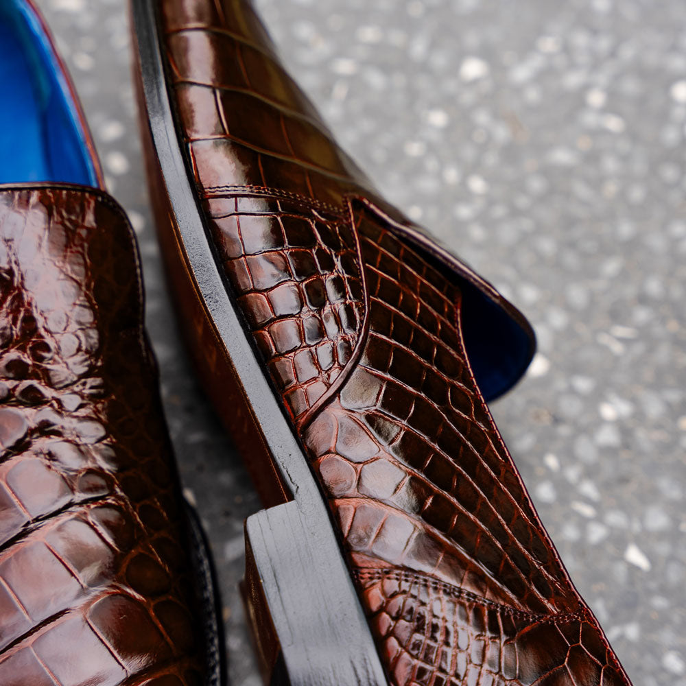 Belvedere Genova Genuine Alligator Shoes Chocolate Brown (R53)