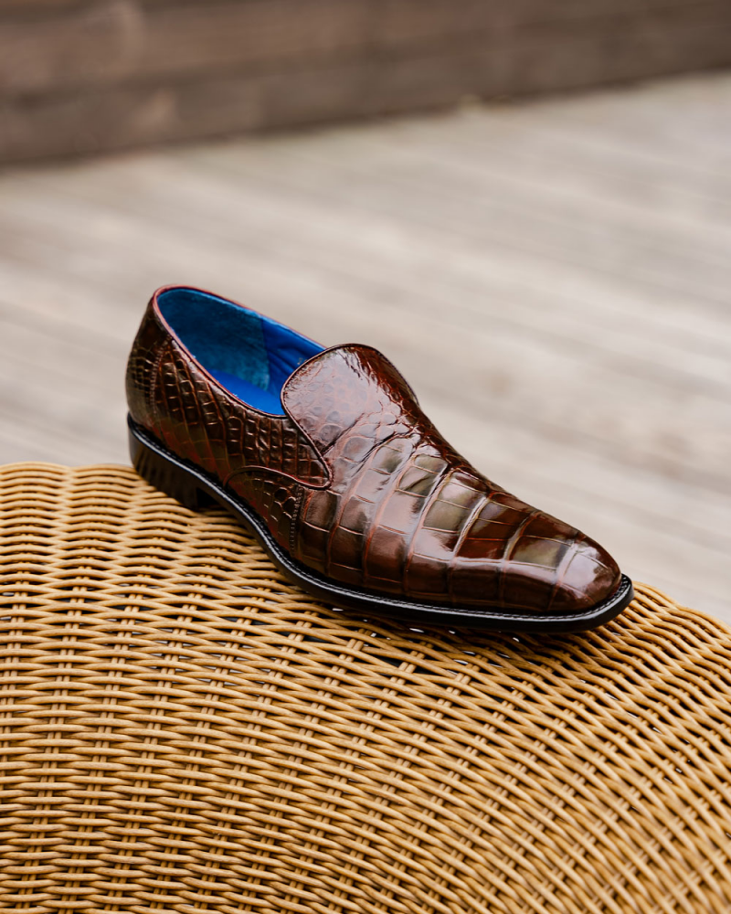 Belvedere Genova Genuine Alligator Shoes Chocolate Brown (R53