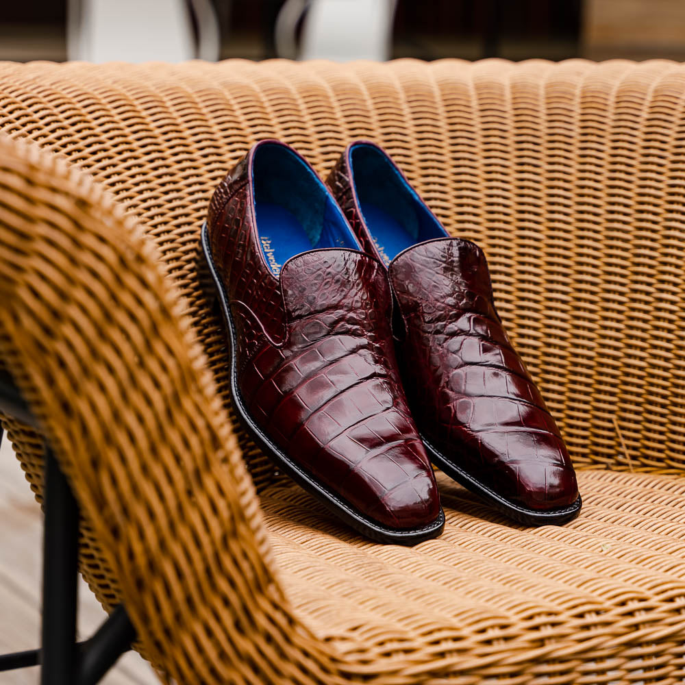 Belvedere Genova Genuine Alligator Shoes Dark Burgundy