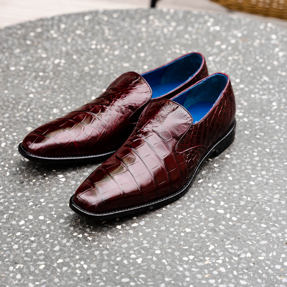 Belvedere Genova Genuine Alligator Shoes Dark Burgundy