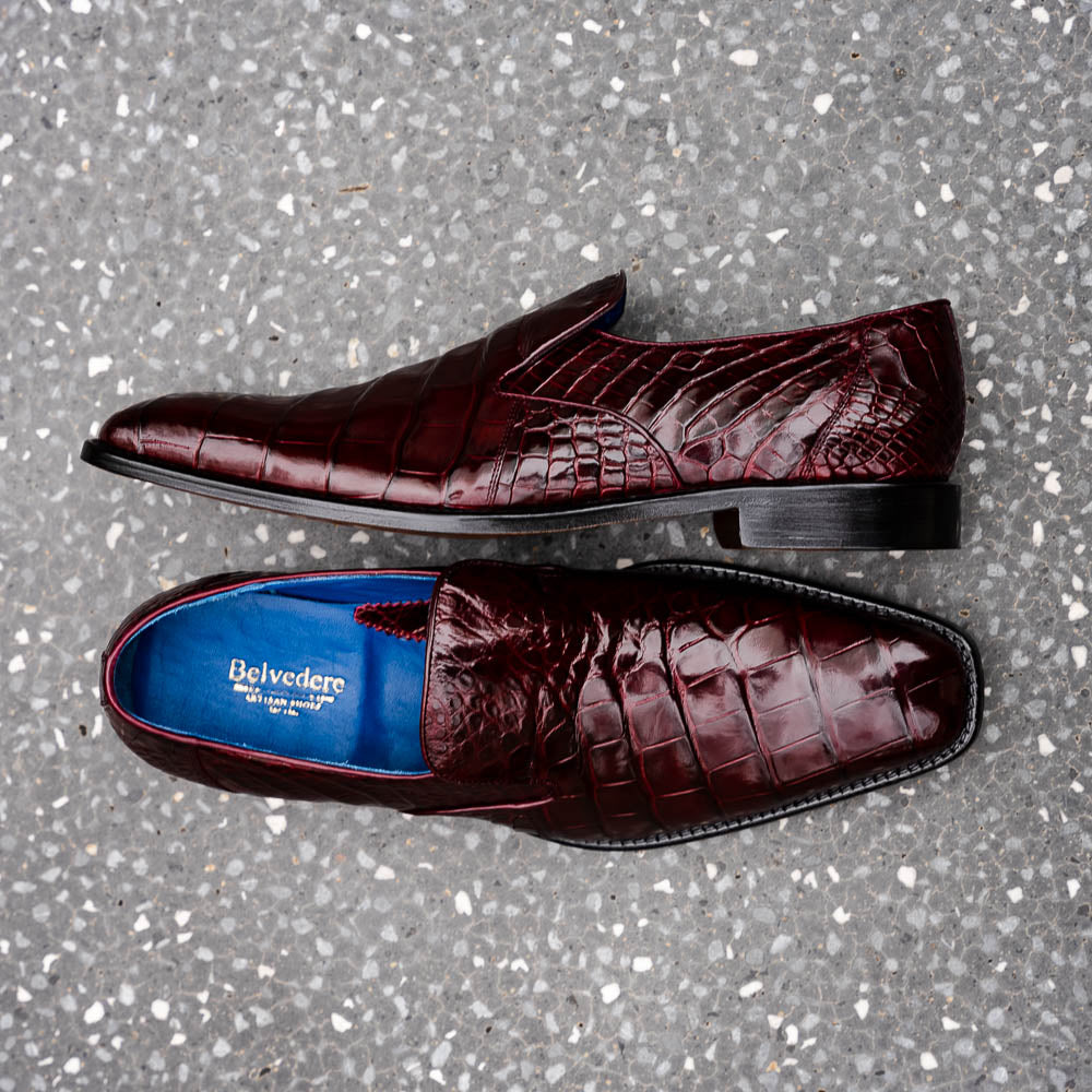 Belvedere Genova Genuine Alligator Shoes Dark Burgundy
