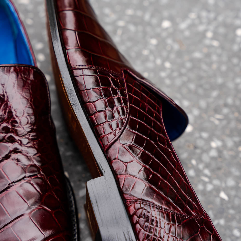 Belvedere Genova Genuine Alligator Shoes Dark Burgundy