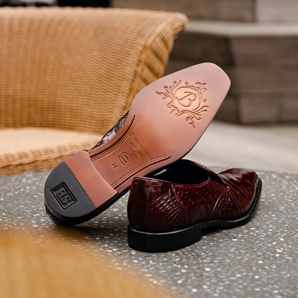 Belvedere Genova Genuine Alligator Shoes Dark Burgundy