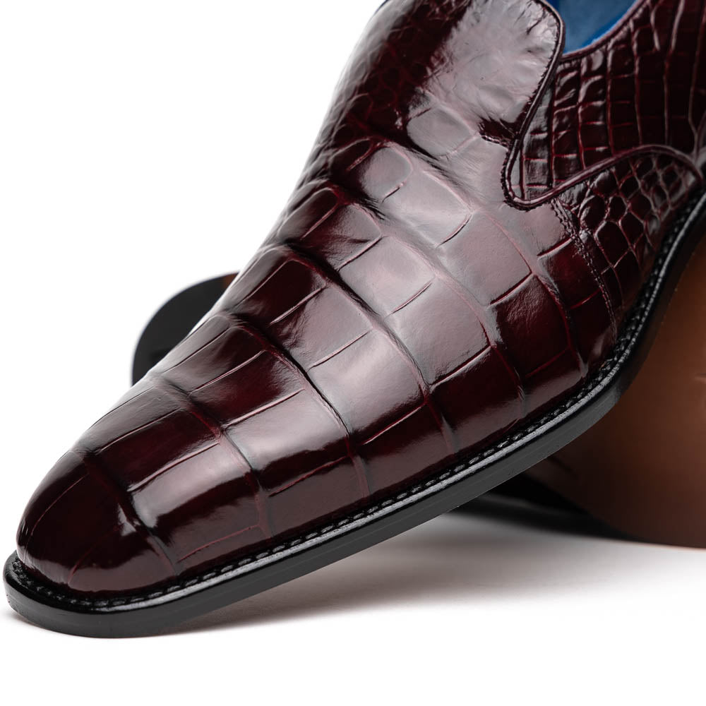 Belvedere Genova Genuine Alligator Shoes Dark Burgundy