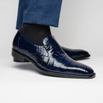 Belvedere Genova Navy Blue Genuine Alligator Slip-On Shoes