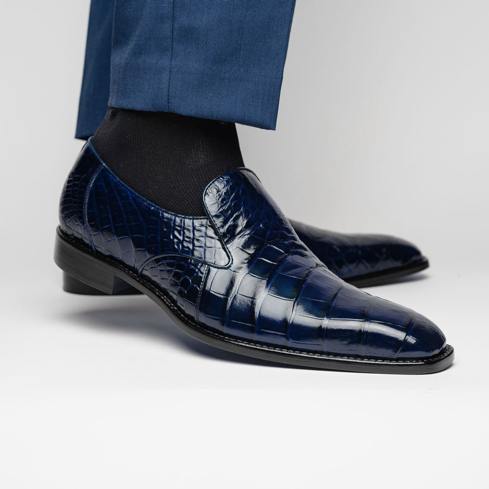 Belvedere Genova Genuine Alligator Shoes Navy