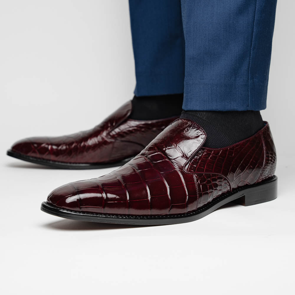 Belvedere Genova Genuine Alligator Shoes Dark Burgundy