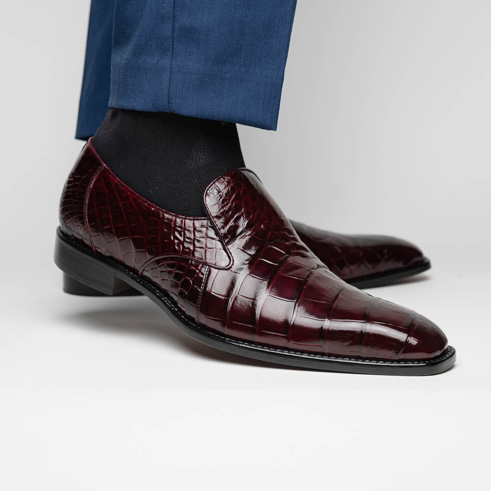 Belvedere Genova Genuine Alligator Shoes Dark Burgundy