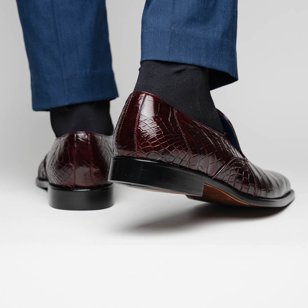 Belvedere Genova Genuine Alligator Shoes Dark Burgundy
