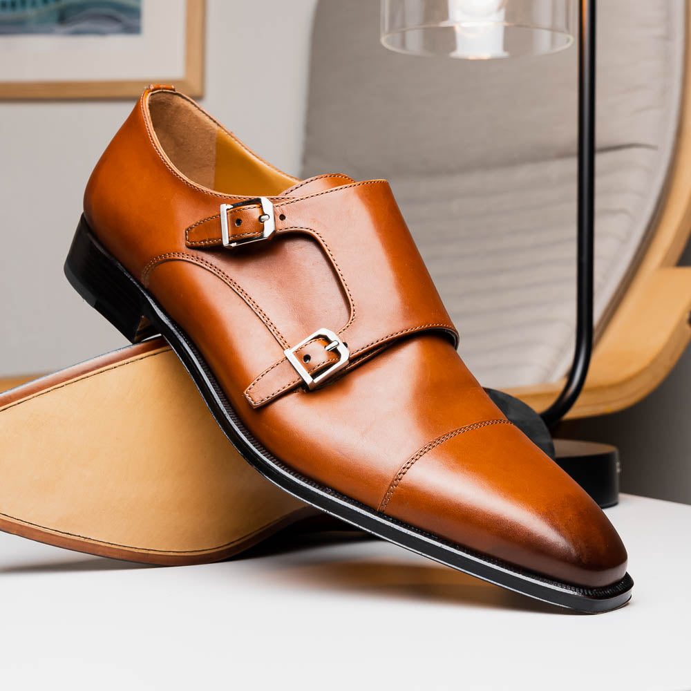 Stemar Genova Double Monk Strap Burnished Tan