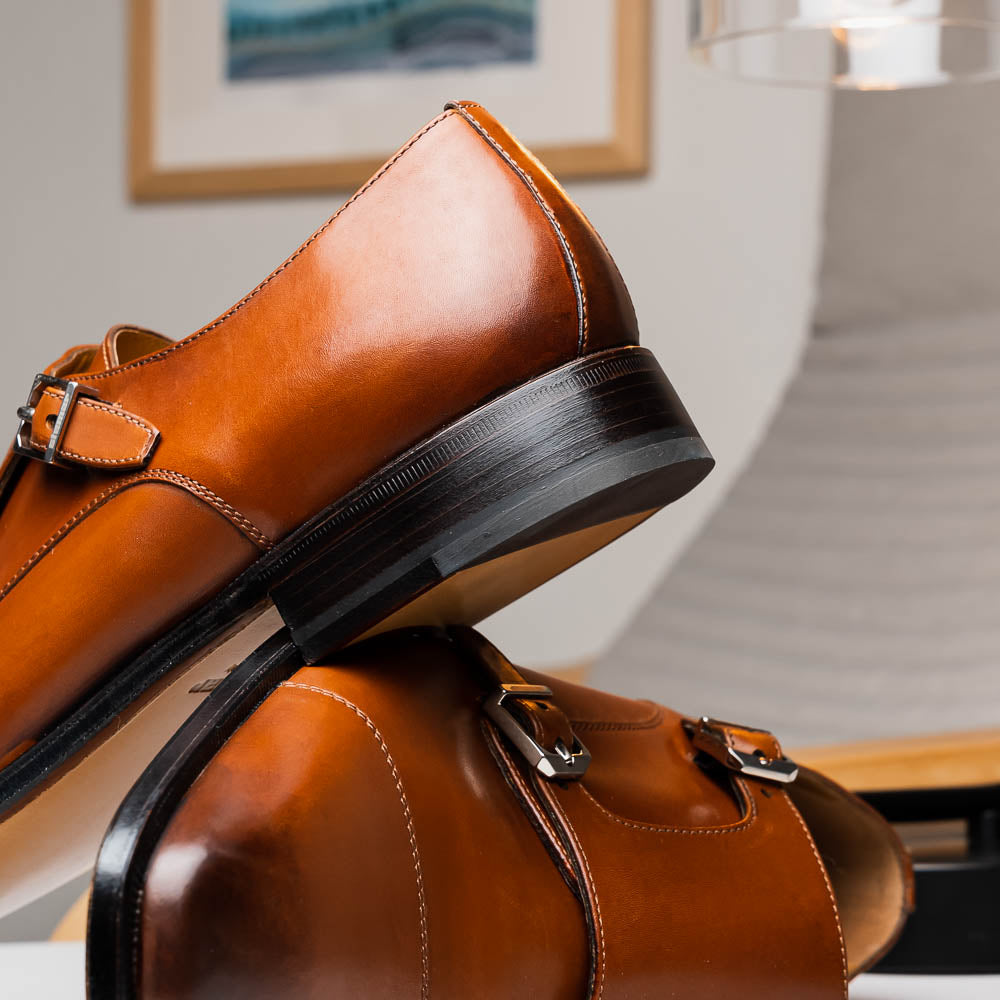 Stemar Genova Double Monk Strap Burnished Tan