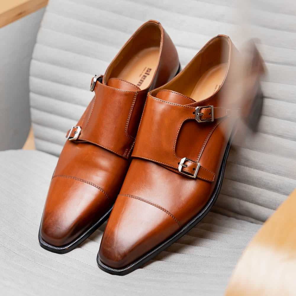 Stemar Genova Double Monk Strap Burnished Tan