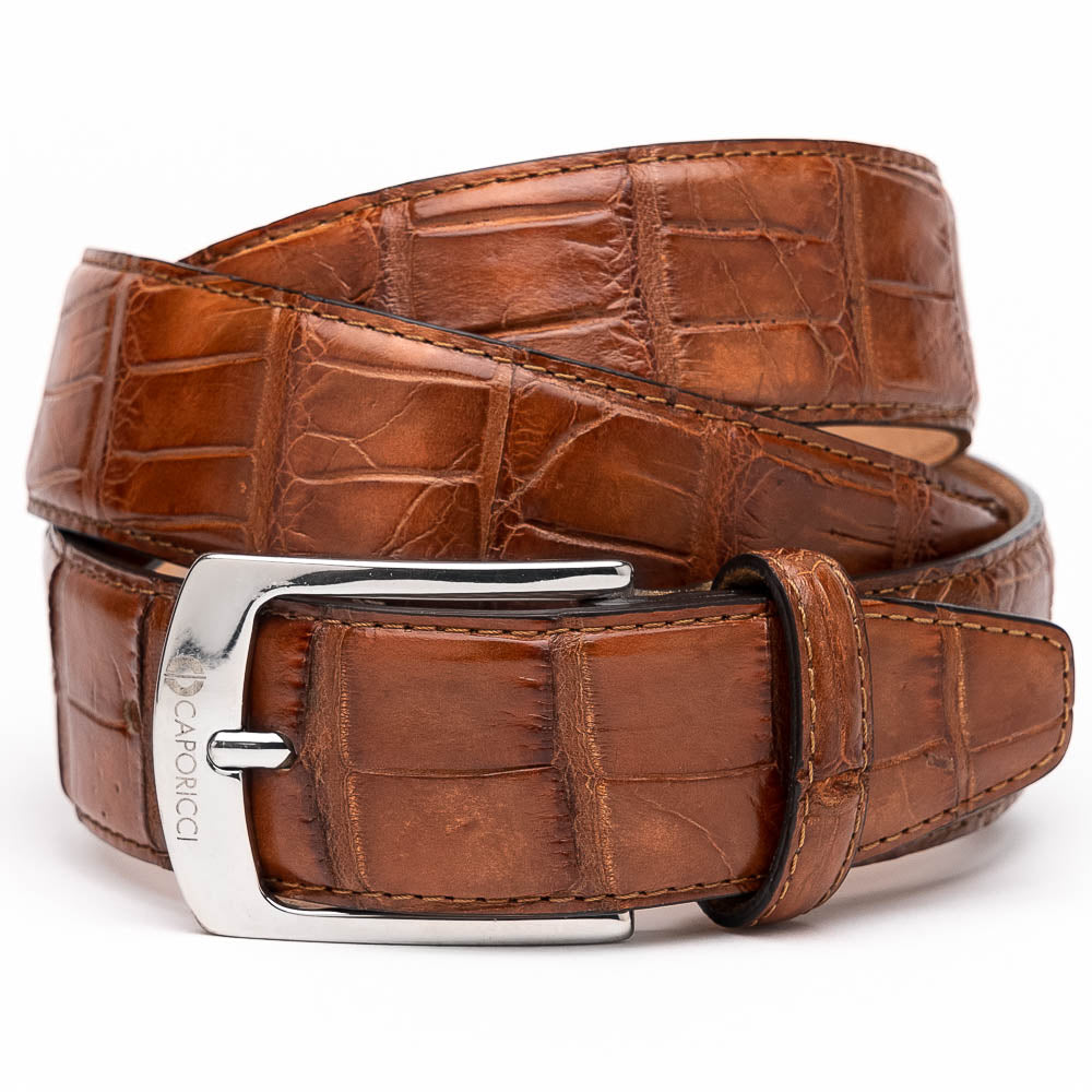 Caporicci Genuine Alligator Belt Cognac
