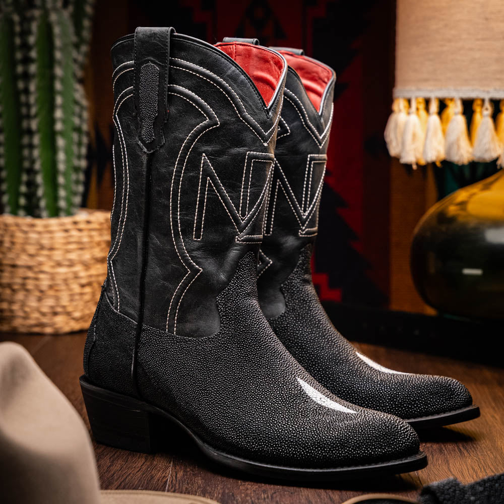 Marco Di Milano Georgia Stingray Round Toe Cowboy Boot Black