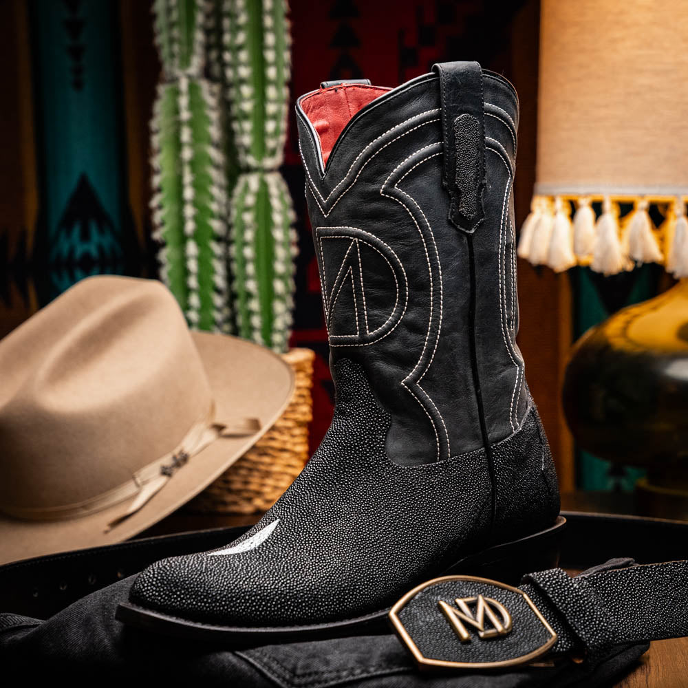 Marco Di Milano Georgia Stingray Round Toe Cowboy Boot Black