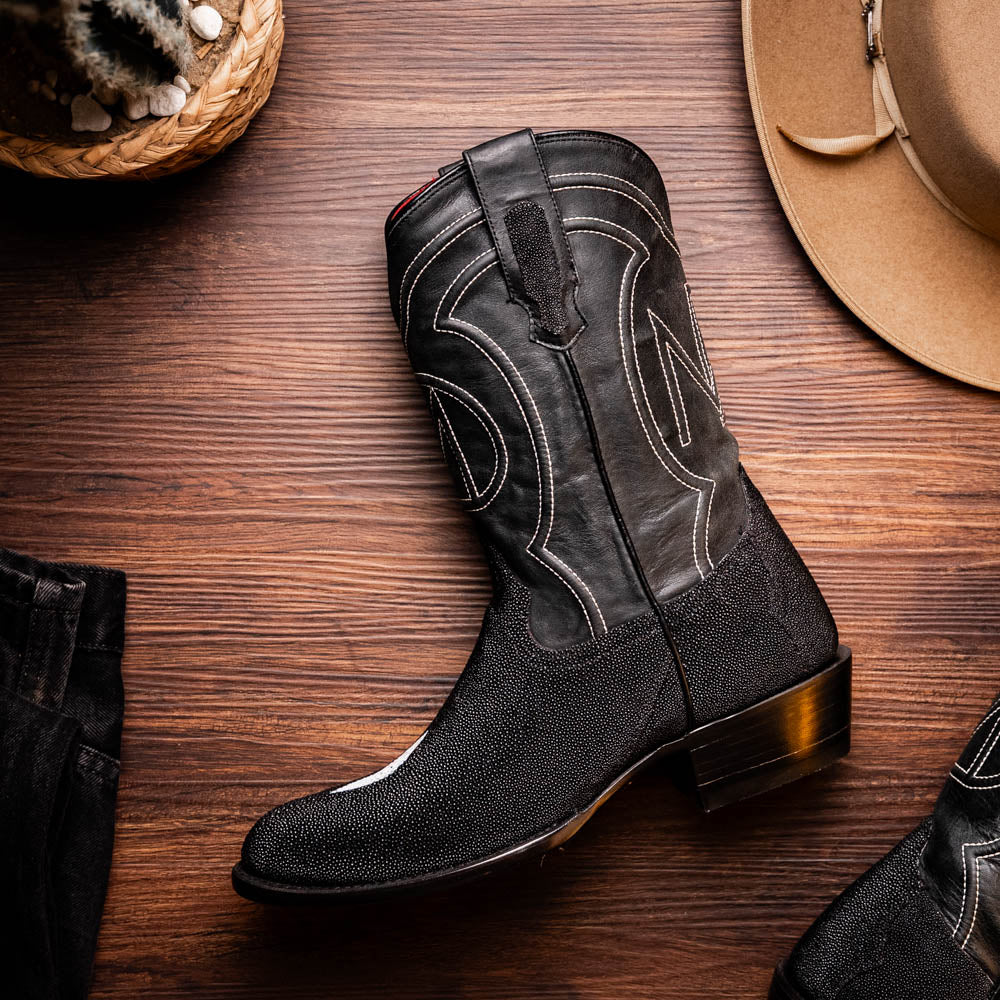 Marco Di Milano Georgia Stingray Round Toe Cowboy Boot Black