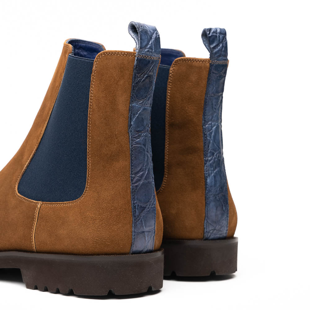 Zelli Gianna Suede Chelsea Boots Cognac / Navy (46-210-CGN)