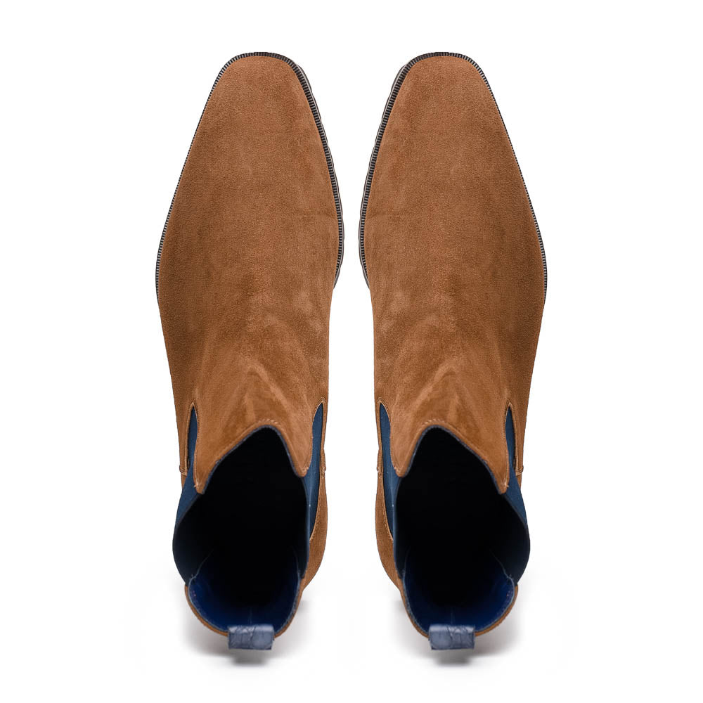 Zelli Gianna Suede Chelsea Boots Cognac / Navy (46-210-CGN)