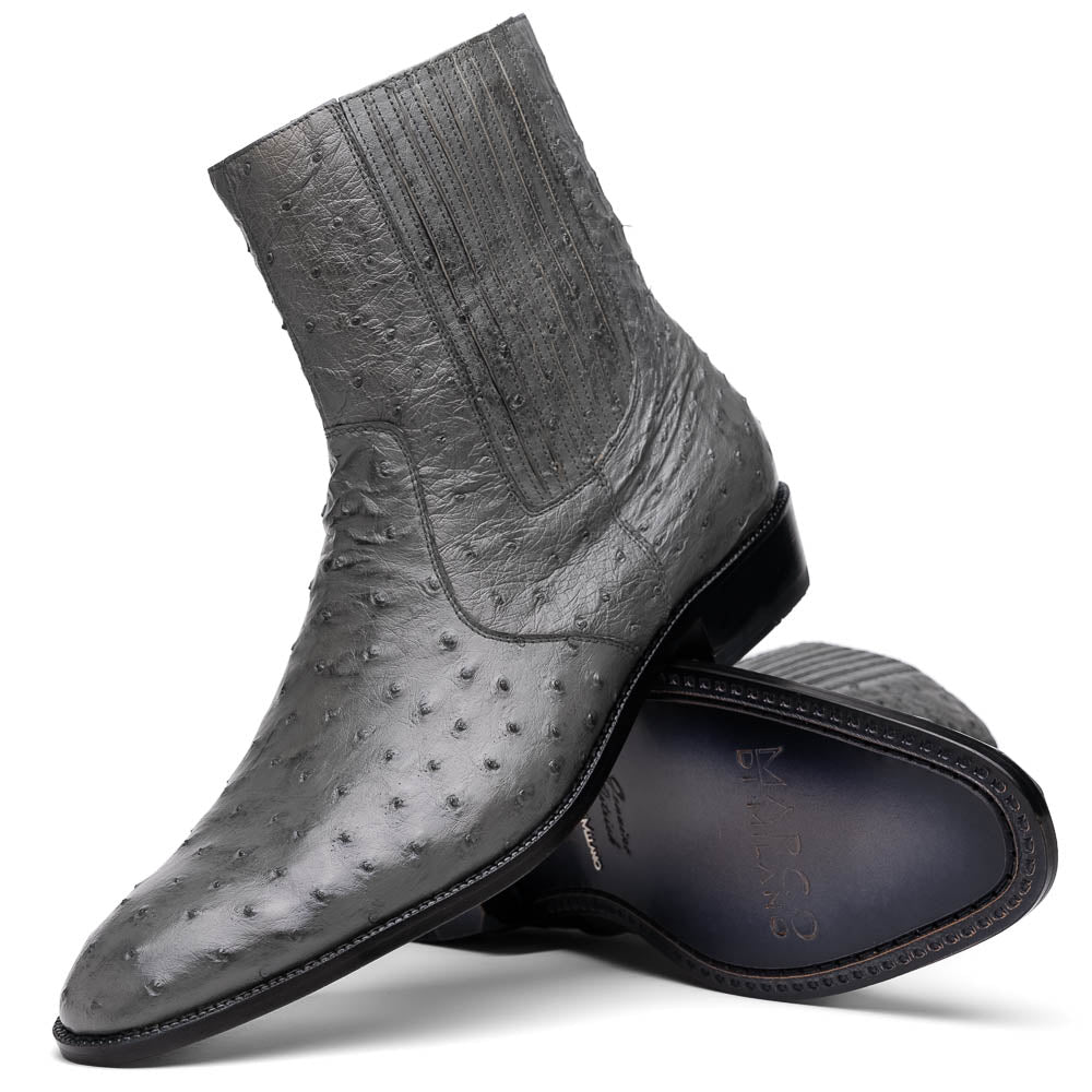 Giorgio Black ostrich quill boots men's casual dress Milano leather