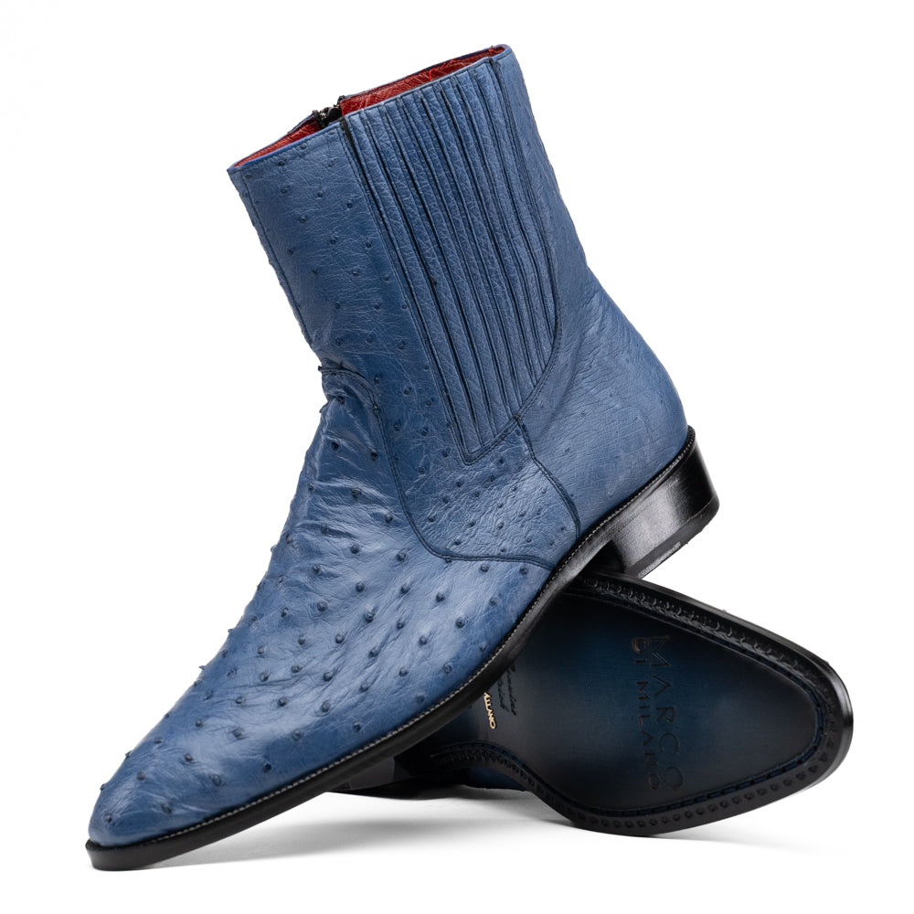 Marco Di Milano Giorgio Ostrich Quill Dress Boots Jeans Blue
