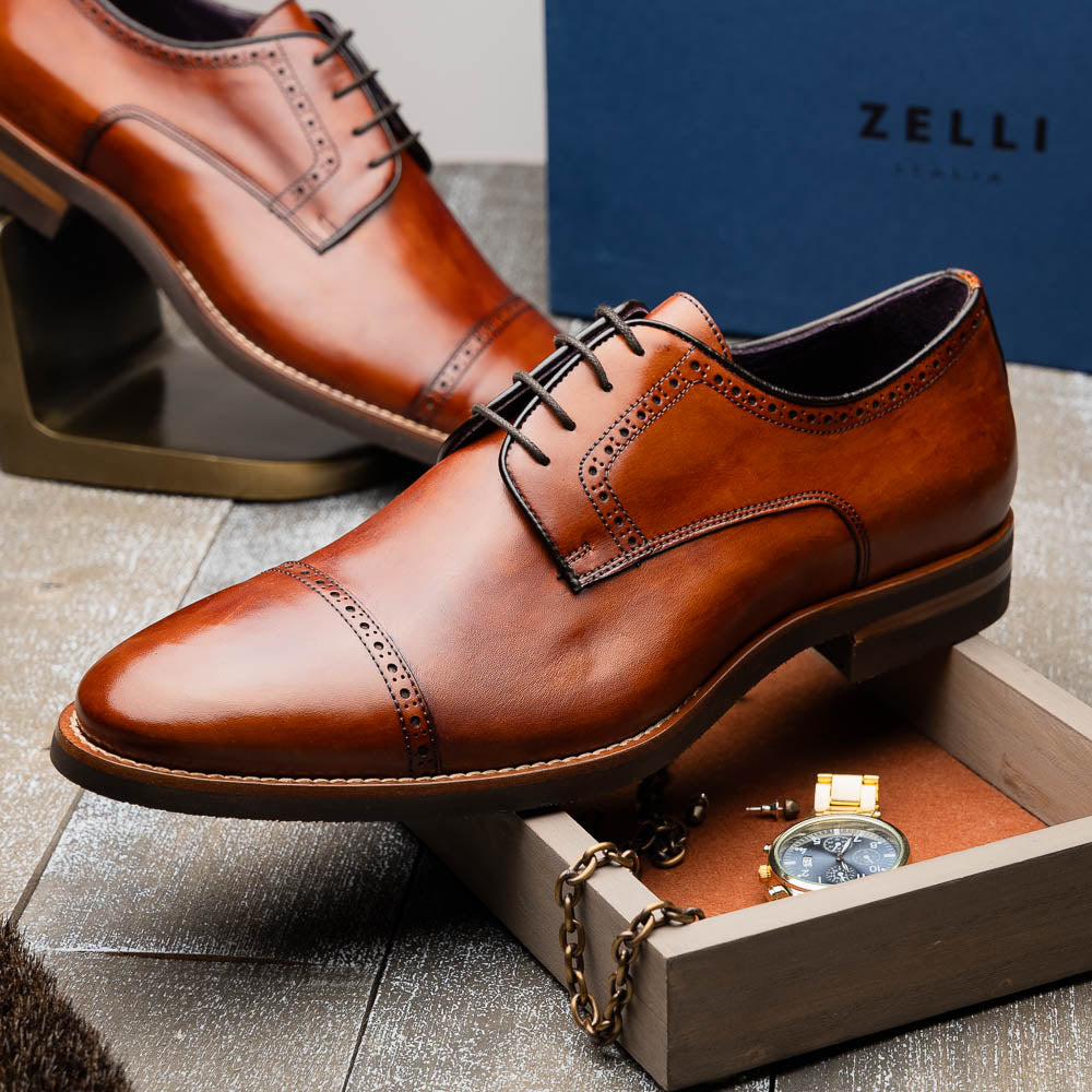 Zelli Giovanni Cap Toe Brogues Cognac (25-548-CGN)