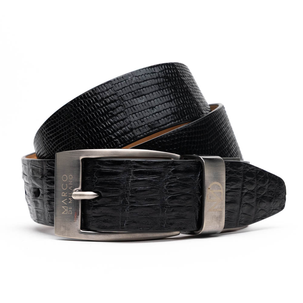 Marco Di Milano Giovanni Lizard & Caiman Crocodile Belt Black