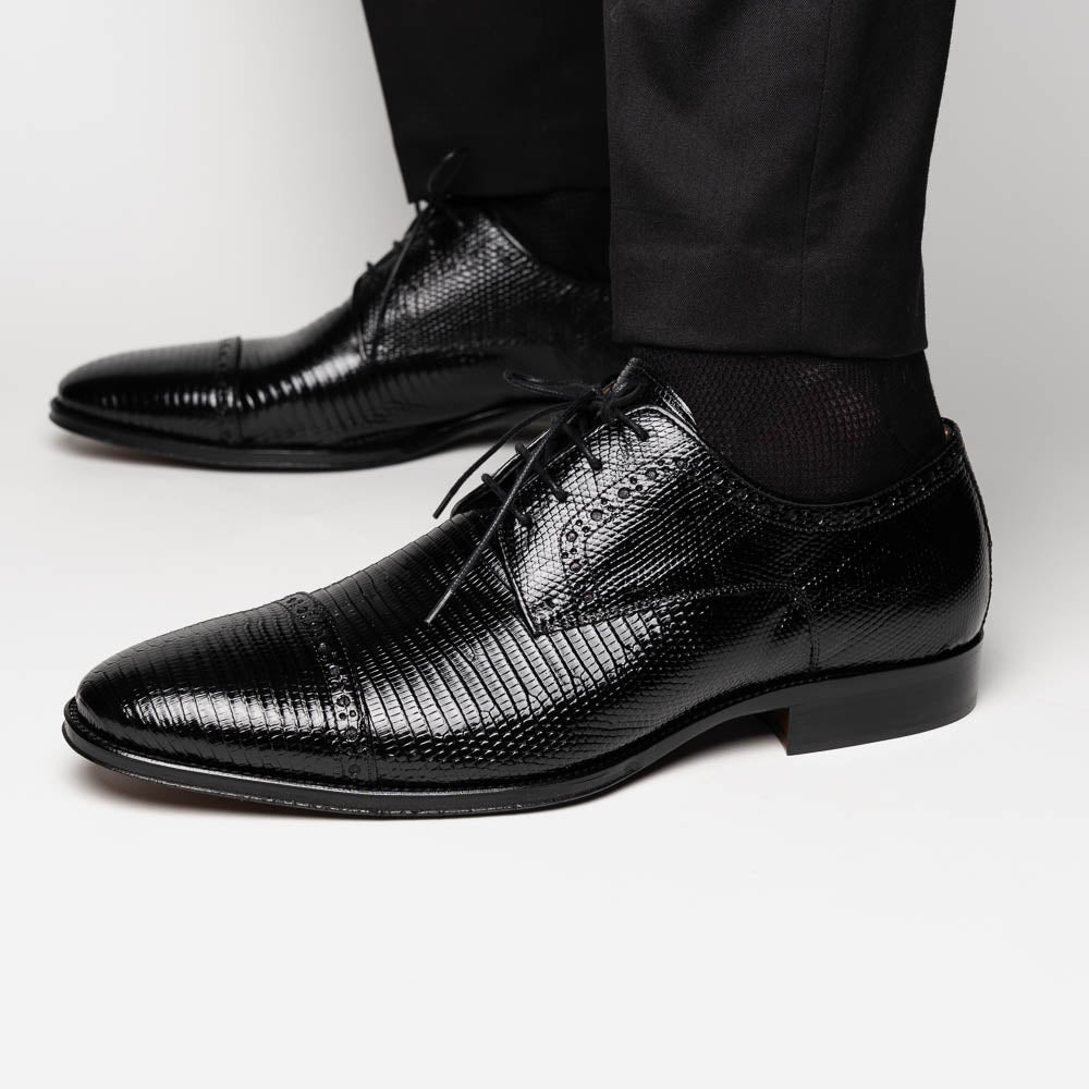 Zelli Giovanni Lizard Cap Toe Brogues Black (24-526-BLK)