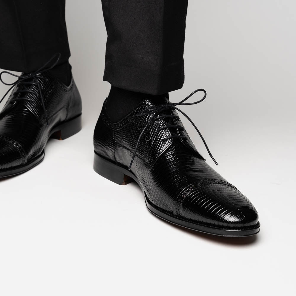 Zelli Giovanni Lizard Cap Toe Brogues Black (24-526-BLK)