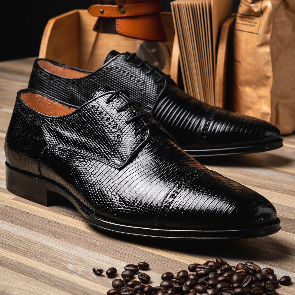 Zelli Giovanni Lizard Cap Toe Brogues Black (24-526-BLK)