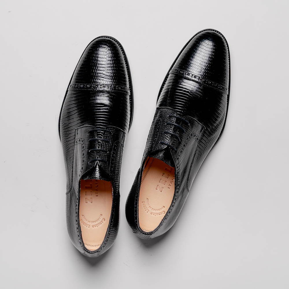 Zelli Giovanni Lizard Cap Toe Brogues Black (24-526-BLK)