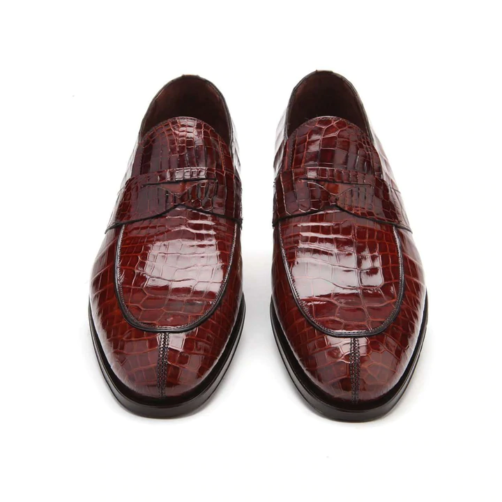 Caporicci 3321 Alligator Penny Loafers Shoes Sport Rust