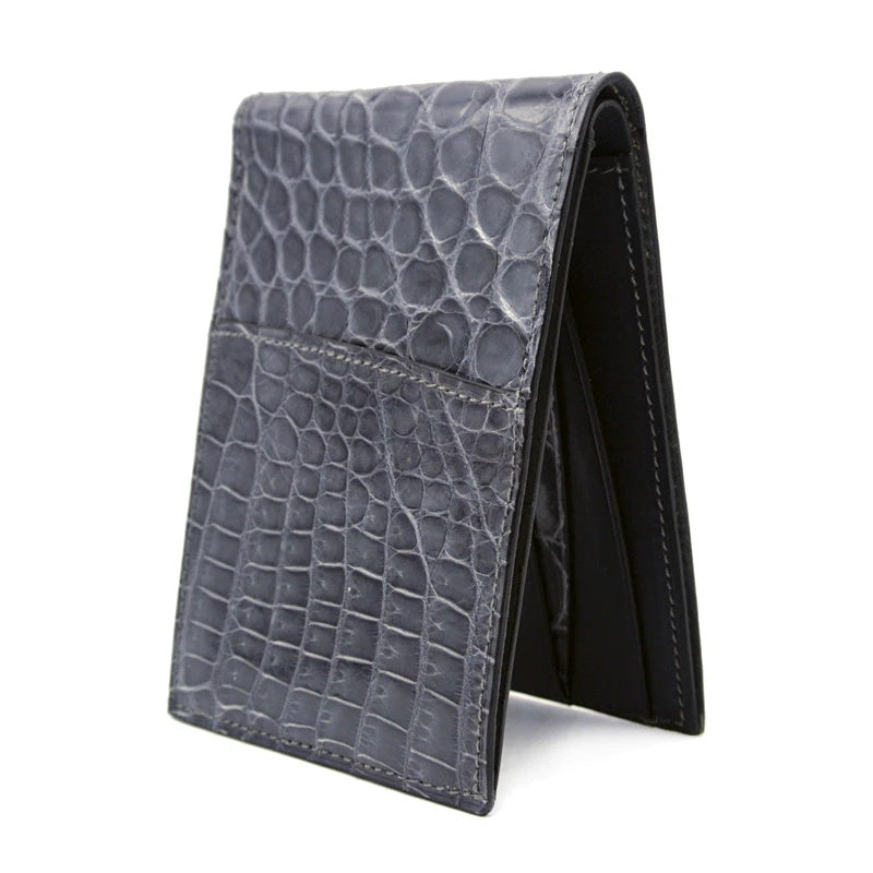Gracen Nile Crocodile Bi-Fold Wallet Gray