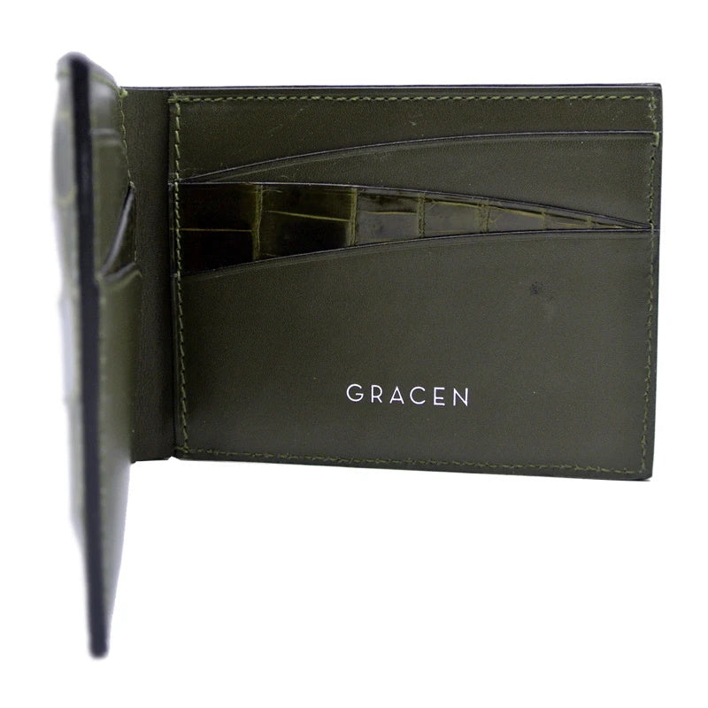 Gracen Nile Crocodile Bi-Fold Wallet Green