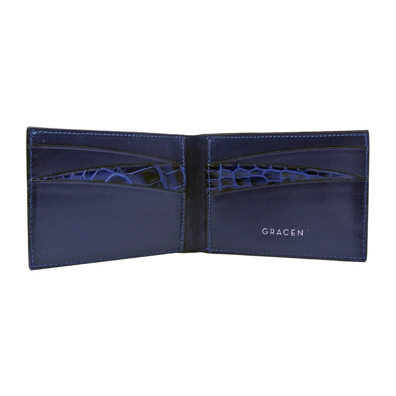 Gracen Nile Crocodile Bi-Fold Wallet Blue