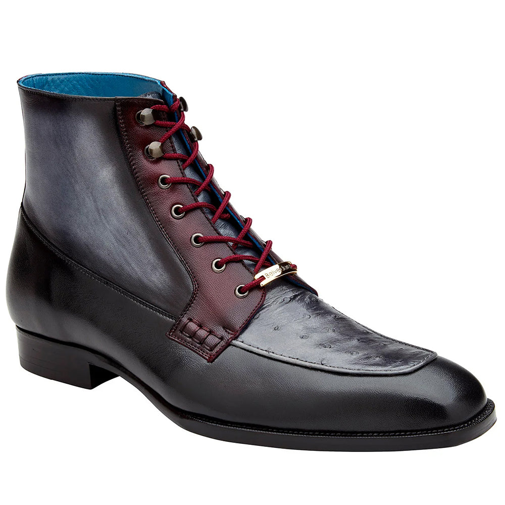 Belvedere Greco Ostrich & Italian Leather Boots Grey / Burgundy (R79)