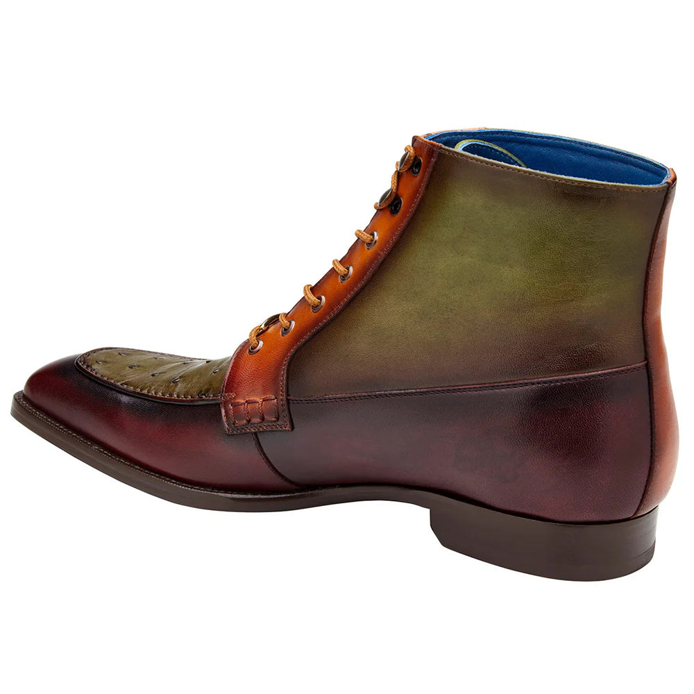 Belvedere Greco Ostrich & Italian Leather Boots Ant. Burgundy / Olive / Brandy (R79)