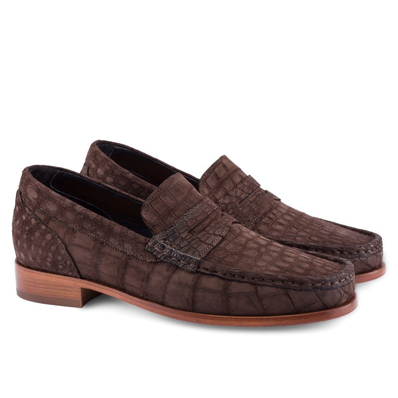 Guido Maggi Caribbean Baby Crocodile Leather Shoes Chocolate Suede