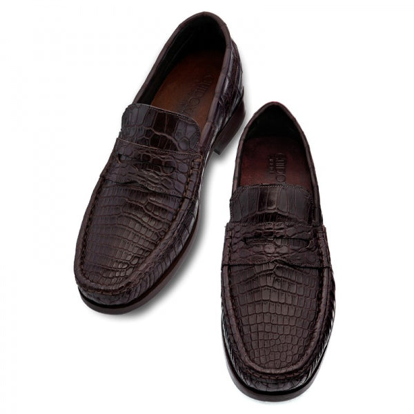 Guido Maggi Monte Carlo Baby Crocodile Leather Shoes Dark Brown