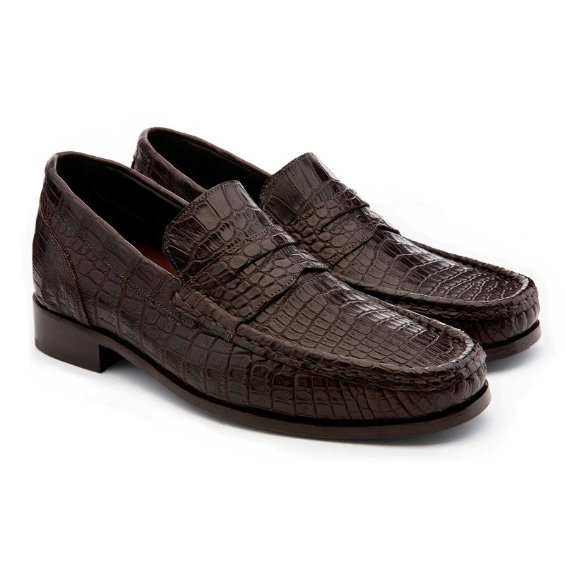 Guido Maggi Monte Carlo Baby Crocodile Leather Shoes Dark Brown