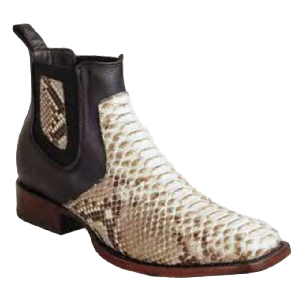 Los Altos H82BV Python Wide Square Toe Ankle Boot Natural