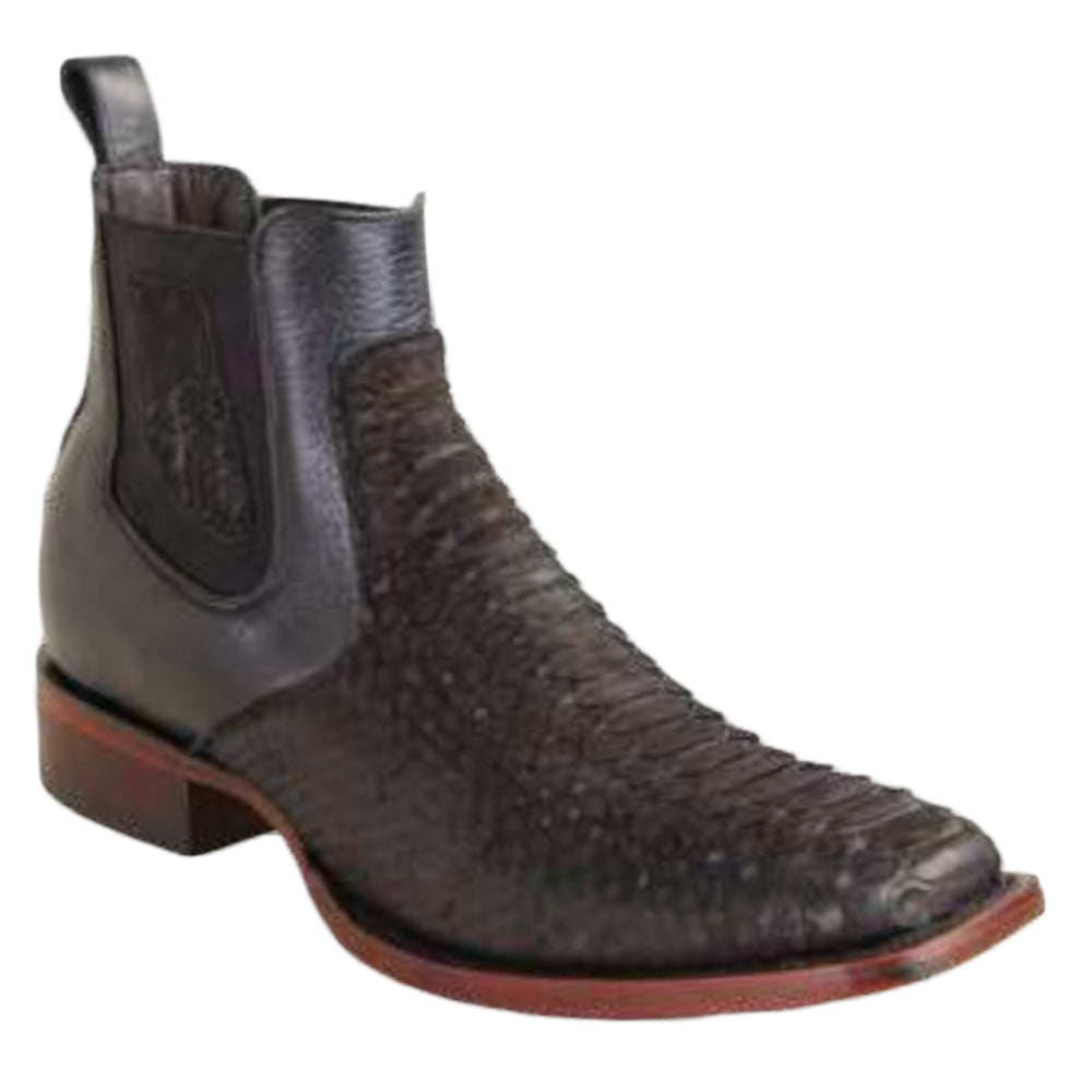 Los Altos H82BV Python Wide Square Toe Ankle Boot Nubuck Black