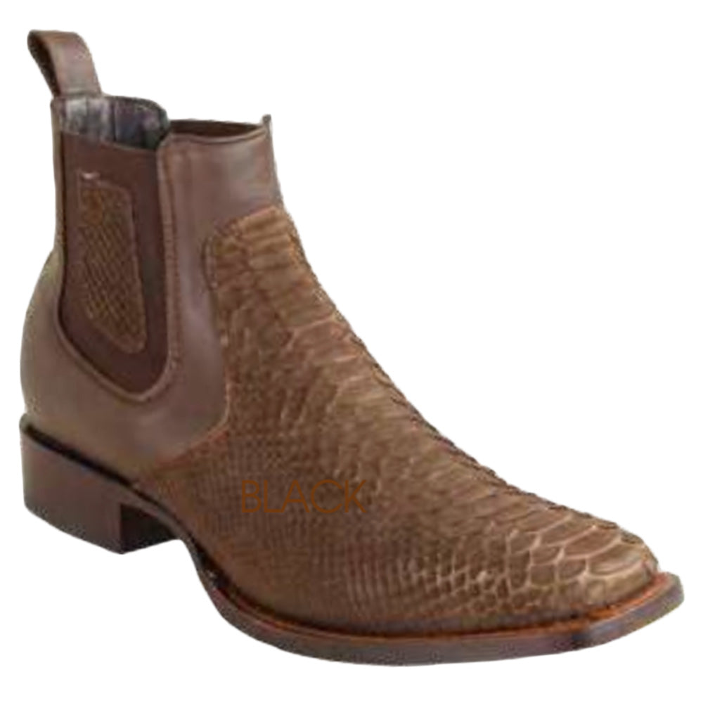 Los Altos H82BV Python Wide Square Toe Ankle Boot Nubuck Brown