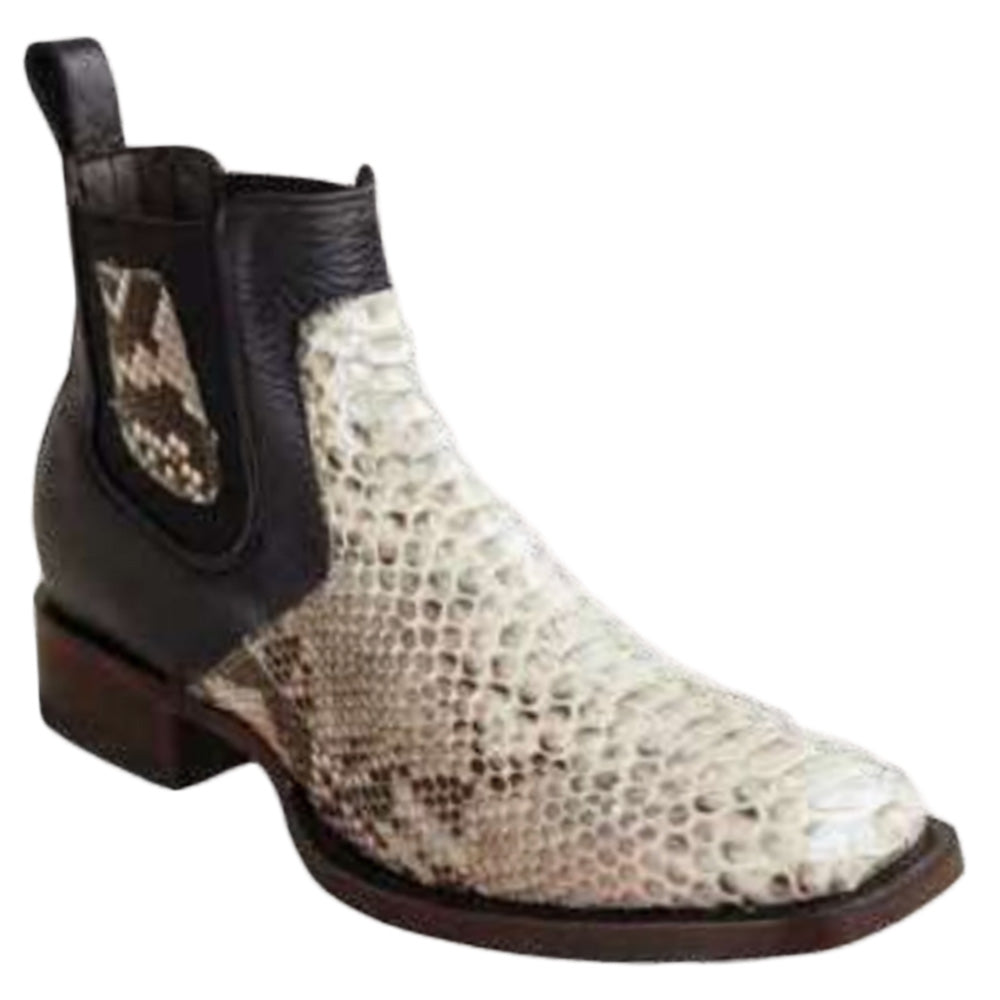 Los Altos H82BV Python Wide Square Toe Ankle Boot Nubuck Natural