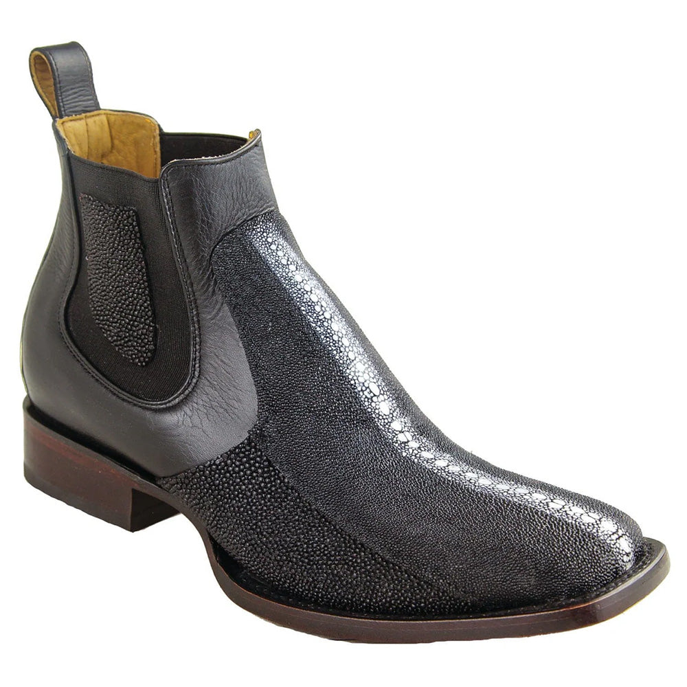 Los Altos H82BV Stingray Row Stone Wide Square Toe Ankle Boot Black