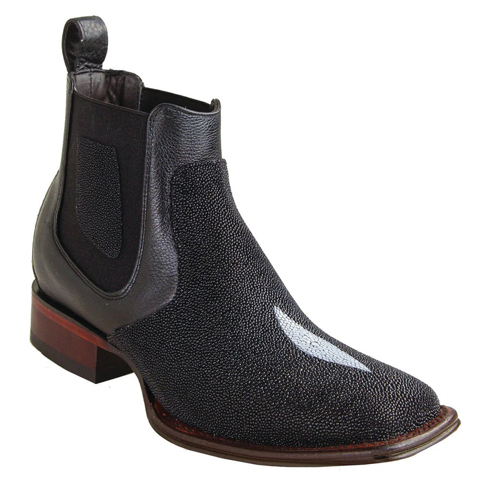 Los Altos H82BV Stingray Single Stone Wide Square Toe Ankle Boot Black