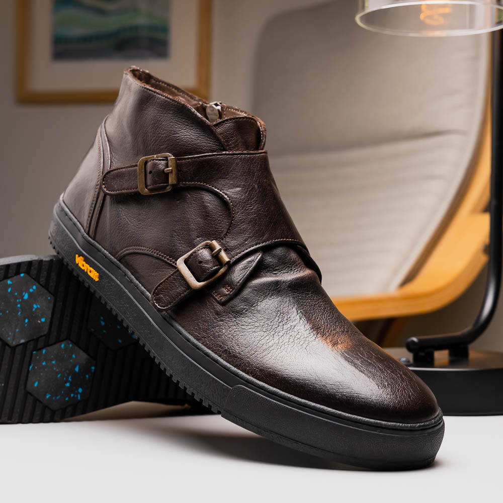 Calzoleria Toscana H884 Buffalo Double Monk Sneakers Dark Brown