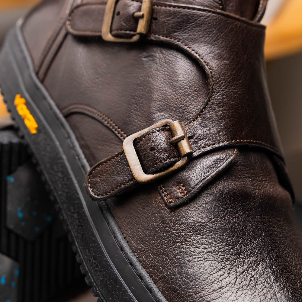 Calzoleria Toscana H884 Buffalo Double Monk Sneakers Dark Brown