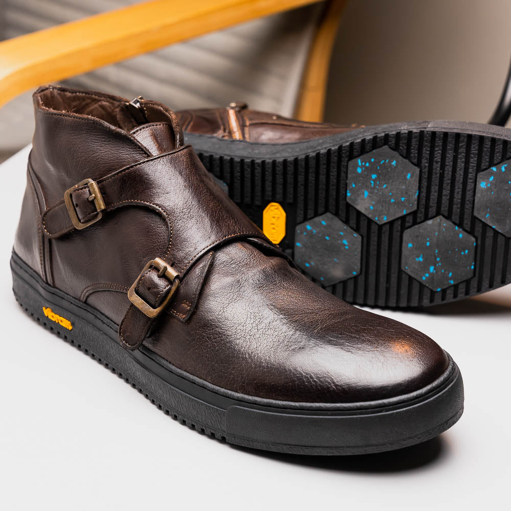 Calzoleria Toscana H884 Buffalo Double Monk Sneakers Dark Brown